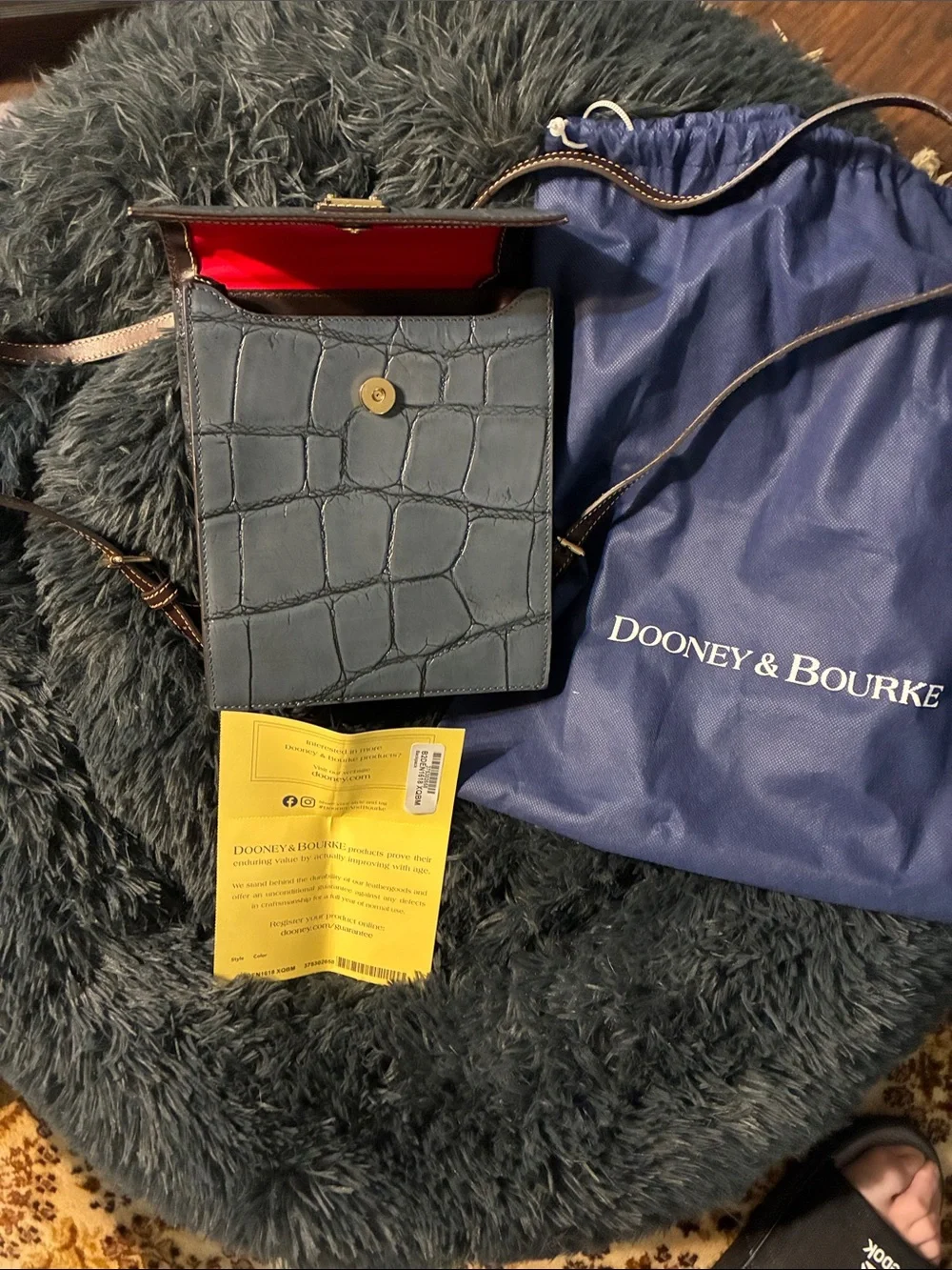Dooney & Bourke Navy Croc-Embossed Leather Crossbody with Red Lining